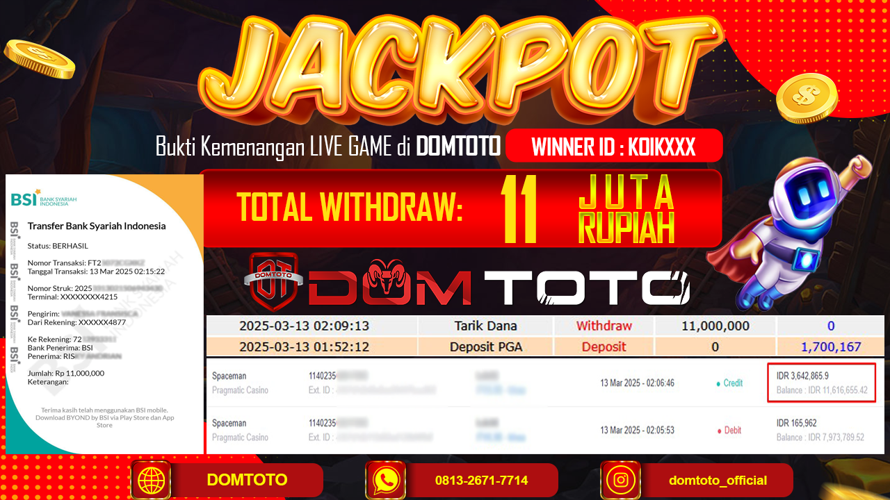 JACKPOT SPACEMAN 13 MARET 2025